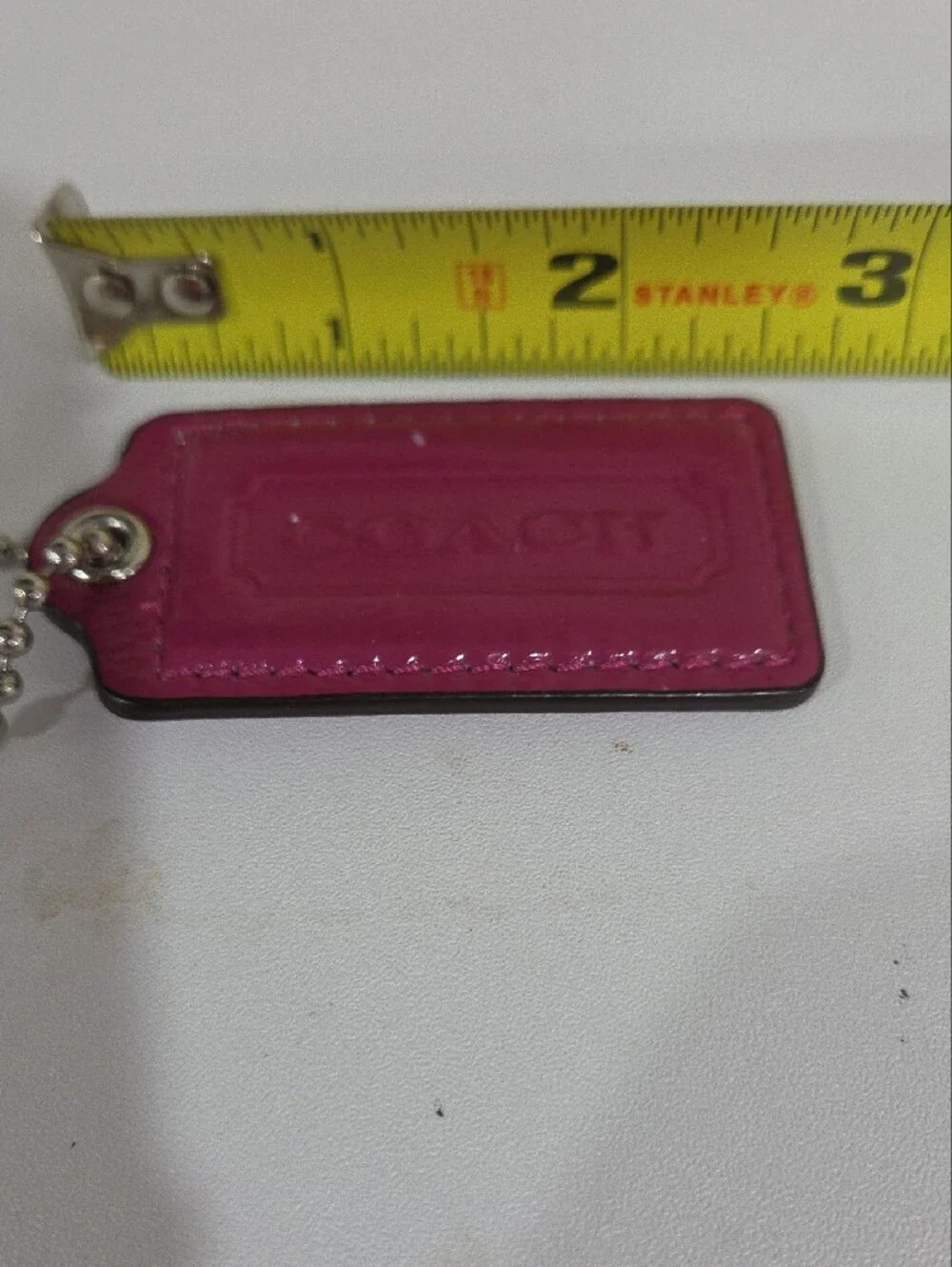 COACH Hot Pink Patent Leather Hang Tag with Ball Chain